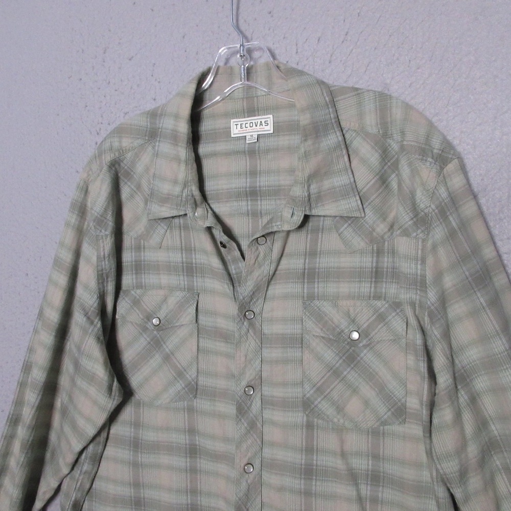 Tecovas Pearl Snap Shirt Men XL Green Plaid Western Cotton Neutral Rugged Texas